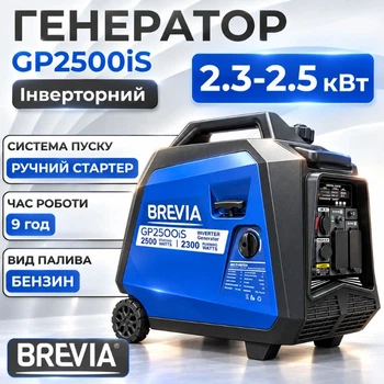 Генератор бензиновый инверторный 2.3-2.5 кВт BREVIA с системой AVR 230В (GP2500iS)