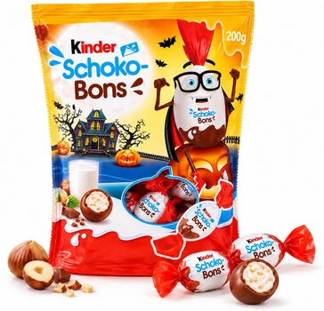 Цукерки шоколадні Kinder Schoko-Bons Кіндер Шоко Бонс Halloween Хелловін з молочною начинкою та хрустким фундуком Пакет 200г