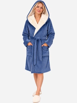 Халат женский больших размеров с капюшоном зимний BARWA garments 0411 2XL Синий (2110004115049)
