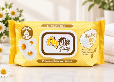 Вологі серветки з клапаном Flyfix Ромашка premium baby wet wipes 100 штук