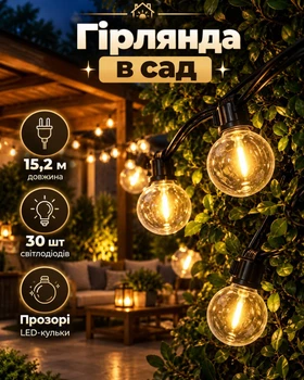 Гирлянда на улицу / уличная гирлянда от сети / декоративное освещение цепочка с диммированием и таймером / садовой свет шары
