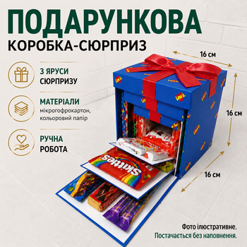 Подарункова розкладна коробка сюрприз 3-рівнева для фото, солодощів та подарунку, коробка трансформер 16х16х16 см Love is...