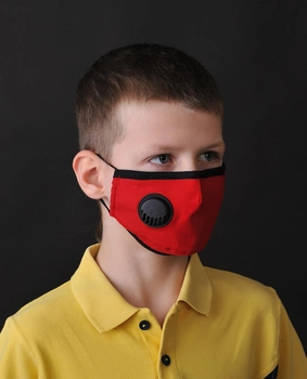 Дитяча багаторазова захисна маска для обличчя Prof Kit з вугільним фільтром (4 фільтра в комплекті) з нанесенням логотипу червона