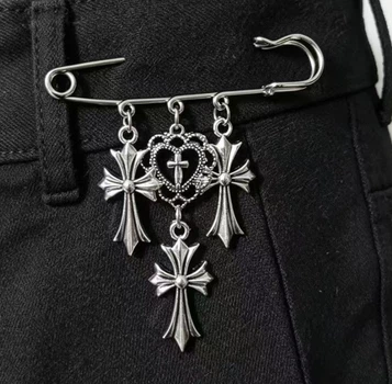 Брошь-булавка Fashion Jewerly многофункциональная с тремя крестами в готическом панк стиле Y2K брошь-фиксатор для декора одежды, серебристая (SVS)
