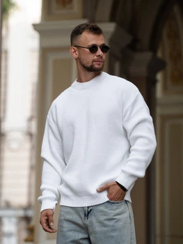 Мужской свитер теплый свободного кроя Oversize белый S