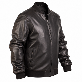 Мужская кожаная куртка бомбер College 2103 black 3XL