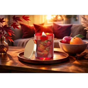 Свічка ароматизована в склі з кришкою Bartek Candles Апельсин і кориця 220 г.
