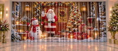 Новогодние ФотоШторы / Фотозона PHOTODECOR "Санта возле дверей" 1 кв.м