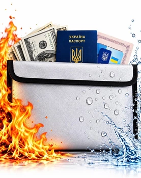 Вогнетривкий Водостійкий Чохол кейс Конверт для Документів Грошей карток 20×12см Захисний вогнестійкий вологостійкий сейф з Скловолокна з Силіконовим Покриттям для збереження Паспорта Готівки Silver