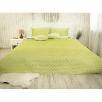 Двустороннее декоративное покрывало Руно Velour Olive Green ромб 150х220 см
