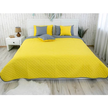 Двустороннее декоративное покрывало Руно Yellow Grey 150х212 см жёлтое