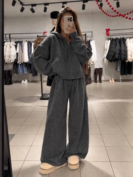 Костюм из плотного вязаного трикотажа (кофта с капюшоном + брюки) 42-46 графит