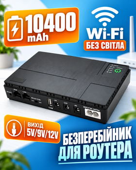 Бесперебойник для роутера компактный ИБП мини повербанк на 10400 mAh power bank источник бесперебойного питания на 5v/9v/12v вольт mini UPS с аккумулятором для вай фай