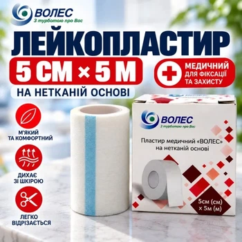 Лейкопластырь Волес 5×500 см медицинский фиксирующий на нетканой основе белый