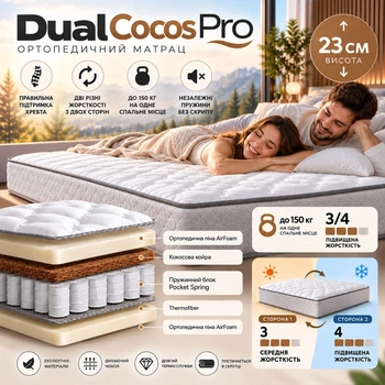 Матрас ортопедический Dual Pro Cocos с кокосовой койрой 70x190 двойной жаккард