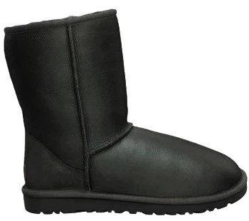 Дитячі уггі для дівчинки Кожані Середні чорні UGG Classic Short Kids Leather Black (25, чорний)