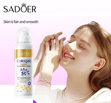 Сонцезахисний спрей SPF50+ PA+++ для обличчя й тіла SADOER Collagen Anti-Aging Whitening Sunscreen Spray (150 мл)