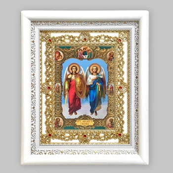 Ікона Михайло та Гавриїл Архангели, лик 15х18 см, у білому кіоті з камінням, 53762