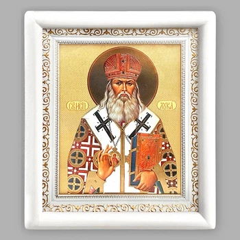 Икона Лука святитель, исповедник, архиепископ Красноярский и Крымский, лик 15х18 см, в белом деревянном киоте