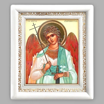 Икона Ангел Хранитель святой, лик 15х18 см, в белом деревянном киоте, 06181