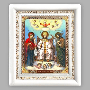 Икона Иисус Христос Царь Славы, лик 15х18 см, в белом деревянном киоте