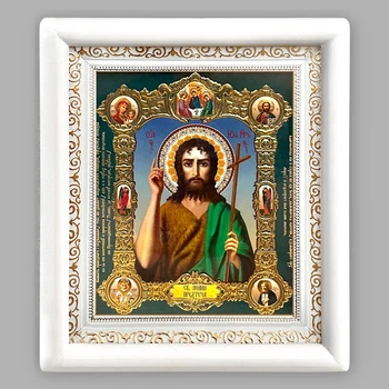 Икона Иоанн Предтеча святой, лик 15х18 см, в белом деревянном киоте, 53106