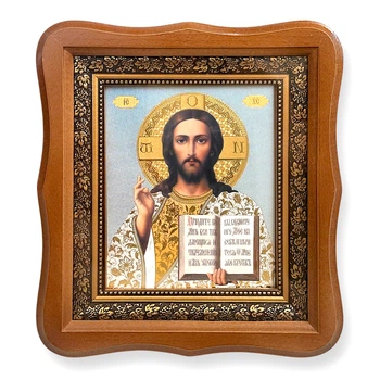 Икона Господа Вседержителя, лик 15х18 см, в светлом деревянном киоте, 53017