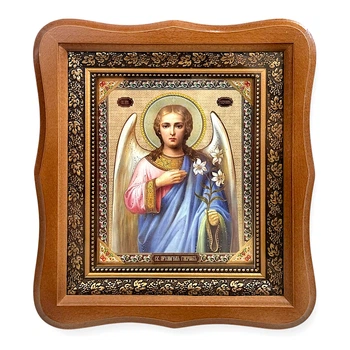 Икона святой Архангел Гавриил, лик 15х18 см, в светлом деревянном киоте