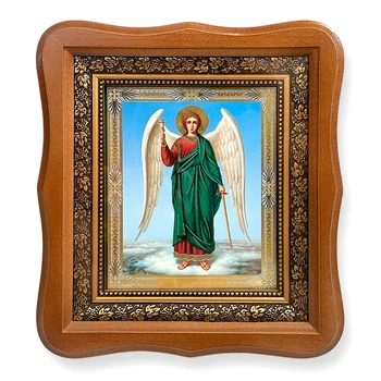 Икона Ангела Хранителя, лик 15х18 см, в светлом деревянном киоте., 53023