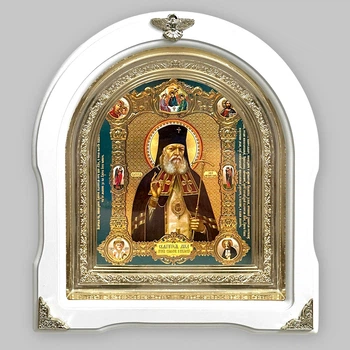 Икона Лука святой Архиепископ Крымский, лик 15х18 см, в белом деревянном киоте, арка