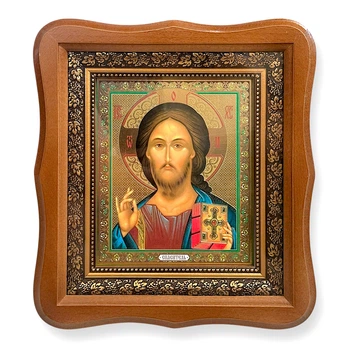 Икона Спаситель, лик 15х18 см, в светлом деревянном киоте