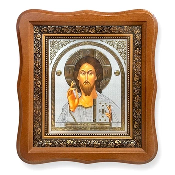 Икона Господа Вседержителя, лик 15х18 см, в светлом деревянном киоте, 06010