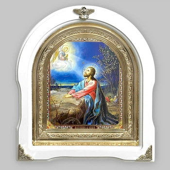 Икона Моление о чаше, лик 15х18 см, в белом деревянном киоте, арка