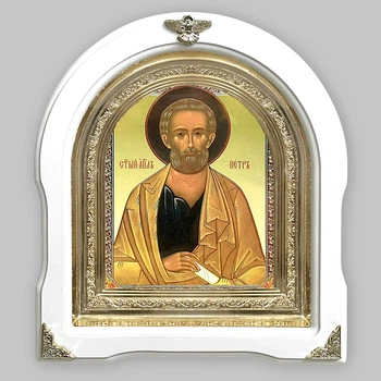 Икона Петра святого, лик 15х18 см, в белом деревянном киоте, арка