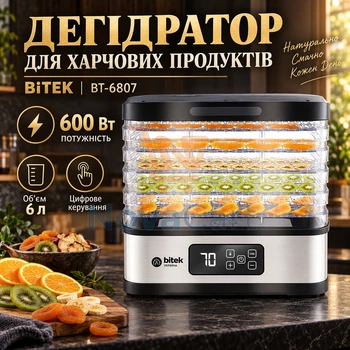 Цифровой дегидратор 600 Вт, сушилка для фруктов и овощей 6 л, электросушка для домашних заготовок с таймером