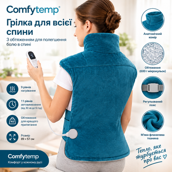 Электрическая грелка для шеи, плеч и спины Сomfytemp 89×57 см — 9 режимов нагрева, таймер, обременение стеклянными микрошариками.