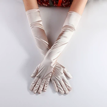 Довгі атласні рукавички honey fashion accessories s/m/l бежеві (30к048)