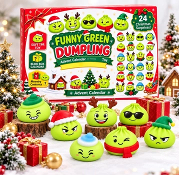 Адвент-календар Mystery Dumpling 24 сквіші-пельмешки антистрес, Грінч, новорічний календар сюрпризів для дітей (COPY)