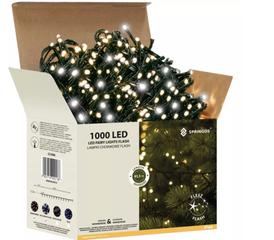 Lampki choinkowe LED Flash Springos CL1006 1000 LED Biały ciepły z zimnymi błyskami (5907719422138)