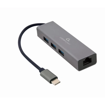 Переходник Gembird USB Type-C – RJ-45 1 Гбит/с + 3x USB 3.1 (8716309120494)
