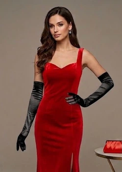 Довгі атласні рукавички honey fashion accessories s/m/l чорний (30к048)