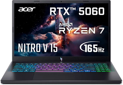 Ноутбук Acer Nitro V 15 ANV15-A31-R47N (NH.U3REU.00N) Obsidian Black / 15.6" IPS 165 Гц / AMD Ryzen 7 170 / RAM 16 ГБ / SSD 512 ГБ / RTX 5060, 8 ГБ