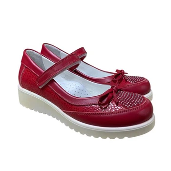 Туфли лоферы из натуральной кожи для девочки подростка Happy Walk красные 36 (2231)