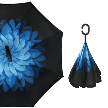 Смарт парасолька Up-Brella Синя Квітка Чорний Hands-Free (2907-7788)