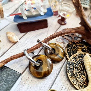 Серьги подвески Донат конго натуральный камень тигровый глаз