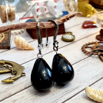 Серьги с подвесками капли черный оникс