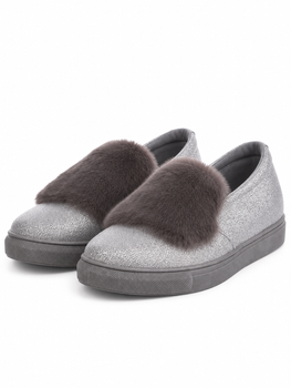 Слипоны женские серые с мехом Ok shoes 39 (XK0138)