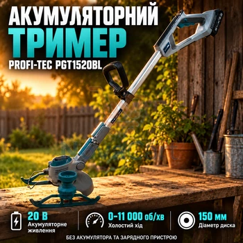 Триммер аккумуляторный 20 В, садовая коса с ножами 150 мм, инструмент для подравнивания газона с телескопической штангой без АКБ