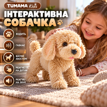 Інтерактивна собачка TUMAMA Kids WYH-281, плюшева іграшка-робот, ходить, гавкає, виляє хвостом, реагує на дотик і звук, коричнева
