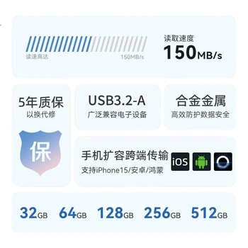 Флеш-накопитель PHILIPS 128 ГБ Type-C USB3.2 с двойным интерфейсом, 61UT-F серебристый, высокоскоростной USB-накопитель двойного назначения, совместимый с Android, Apple и ноутбуками.